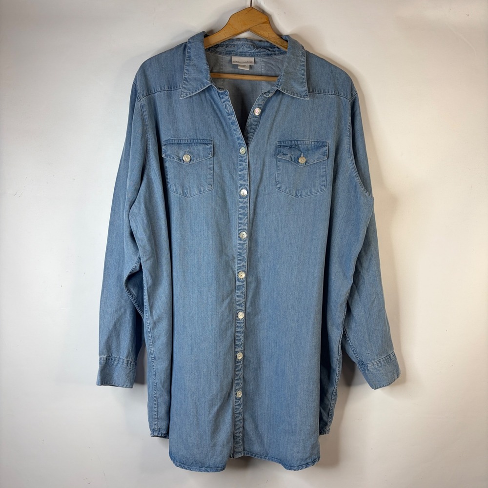 SoftSurroundings Button Down Women 2X Light Blue Tencel Tunic Shirt
